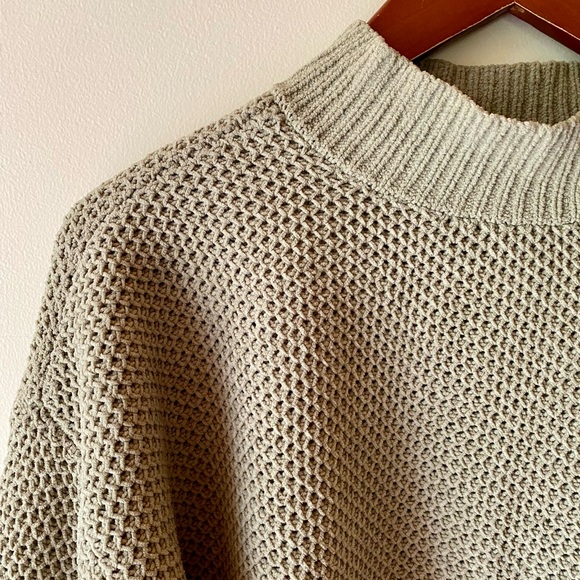 Hollister Mockneck Knitted Waffle Sweater - Pale Sage Green - Picture 3 of 12